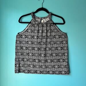 Loft Halter Tank Top Size Medium Petite Black and White Rayon Blend Sleeveless